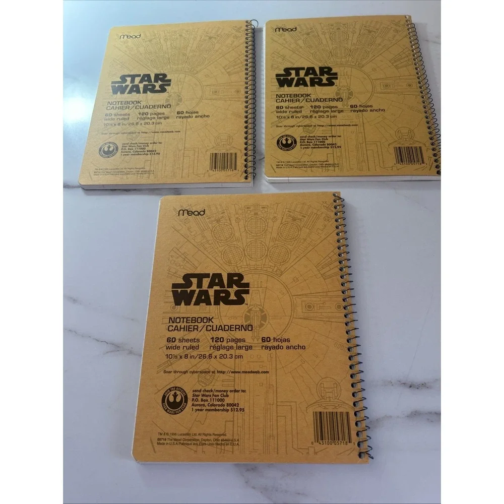 Lot Of 3 Vintage STAR WARS Mead SPIRAL‎ NOTEBOOKS  1996